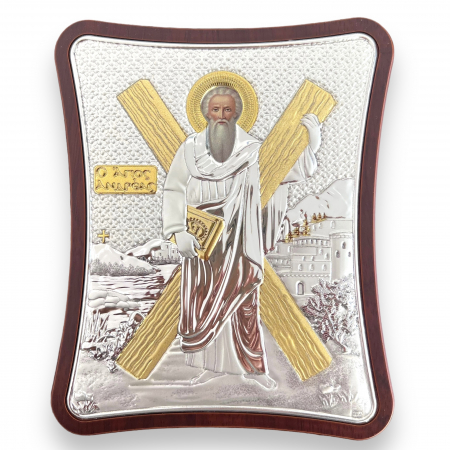 Icoană Sfantul Andrei placata cu Argint -12,5 x 15,5 cm Made in Grecia Meteora Icons [1]