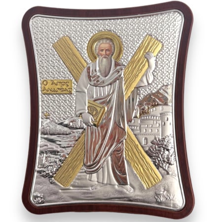 Icoană Sfantul Andrei placata cu Argint -12,5 x 15,5 cm Made in Grecia Meteora Icons [2]