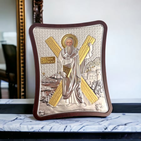 Icoană Sfantul Andrei placata cu Argint -12,5 x 15,5 cm Made in Grecia Meteora Icons [0]