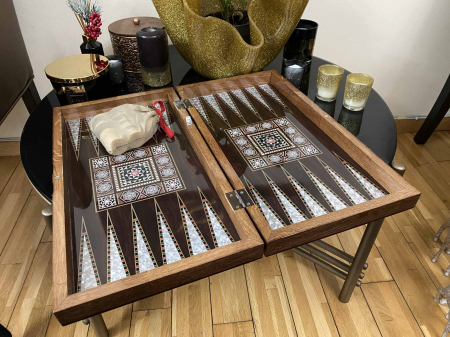 Joc de SAH si TABLE model sidef, piese sah din metal AURII/ARGINTII sculptate manual, calitate premium [10]