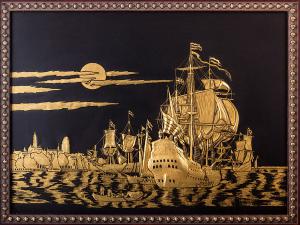 Set Tablou Gold 6th Of September by Credan si Butoni Gold Round by Credan [2]