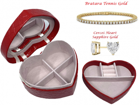Perfect Lady Gift Set: Cutie Bijuterii Inima Rosie, Bratara Tennis Gold, Cercei Gold Heart [0]