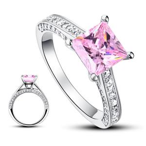 Inel Borealy Argint 925 Simulated Diamond 1.5 Carat Princess Cut Fancy Pink Mărimea 6 [3]