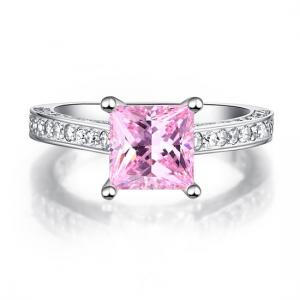 Inel Borealy Argint 925 Simulated Diamond 1.5 Carat Princess Cut Fancy Pink Mărimea 6 [1]