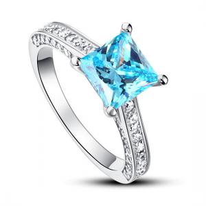 Inel Borealy Argint 925 Simulated Diamond 1.5 Carat Princess Cut Fancy Blue Mărimea 5 [0]