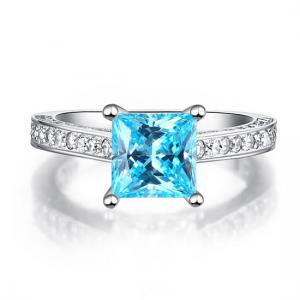 Inel Borealy Argint 925 Simulated Diamond 1.5 Carat Princess Cut Fancy Blue Mărimea 5 [4]