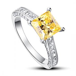 Inel 1.5 Carat Princess Cut Yellow Canary Simulated Diamond 925 Sterling Silver - Mărimea 6,5 [0]
