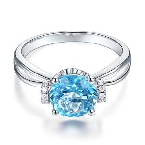 Inel Borealy Aur Alb 14 K 2 Ct Swiss Topaz Natural Blue Wedding Promise marimea 5,5 [1]