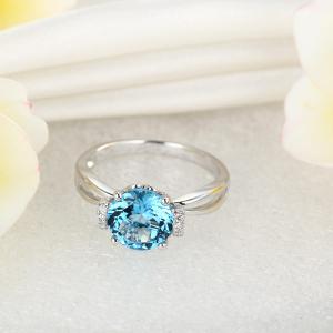 Inel Borealy Aur Alb 14 K 2 Ct Swiss Topaz Natural Blue Wedding Promise marimea 5,5 [6]