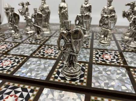 Joc de SAH si TABLE model sidef, piese sah din metal AURII/ARGINTII sculptate manual, calitate premium [4]