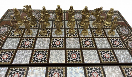 Joc de SAH si TABLE model sidef, piese sah din metal AURII/ARGINTII sculptate manual, calitate premium [3]