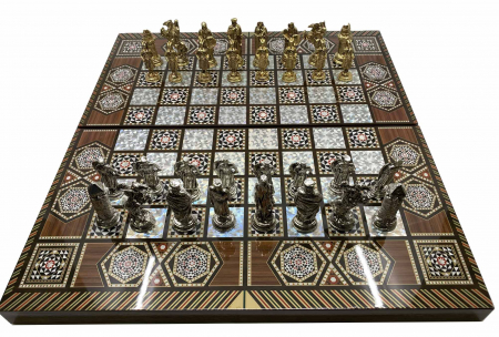 Joc de SAH si TABLE model sidef, piese sah din metal AURII/ARGINTII sculptate manual, calitate premium [0]