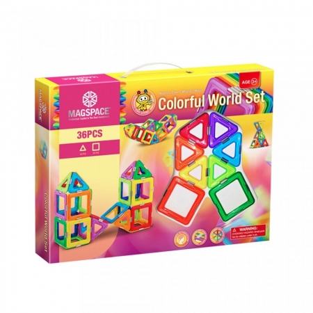 Joc Magnetic Educativ de Constructie 3D Magspace 36 Piese – Colorful World Set [3]