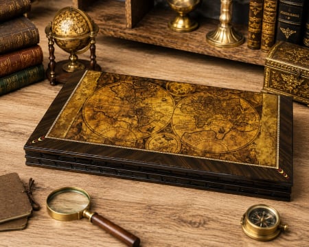 Cadouri de Mos Craciun - Joc table Old Map Edition din lemn de trandafir lacuit – cadou premium pentru bărbați pasionați de jocuri clasice