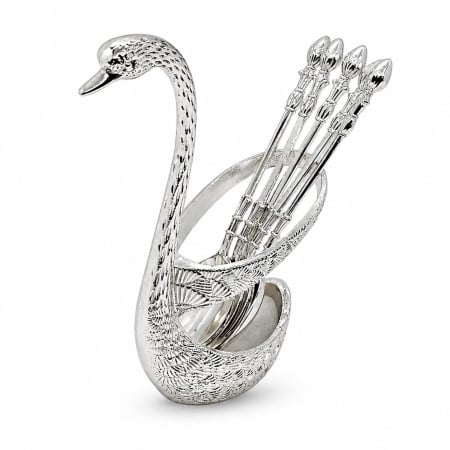 Cadouri Femei – Idei Elegante și Cadouri Premium pentru Ea - Lebădă argintată cu 6 lingurițe – cadou elegant pentru casă și ocazii speciale