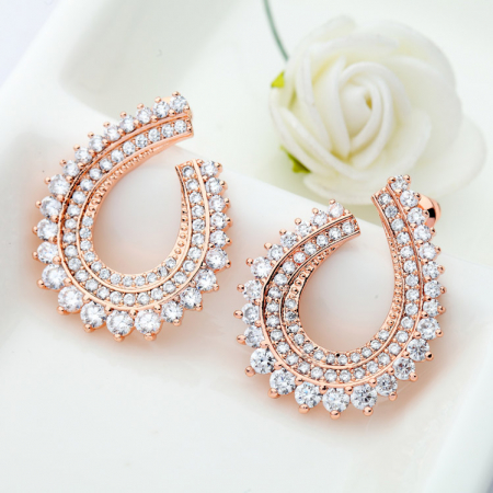 Olive Leaf Micro Pave Diamonds Gold Cercei [2]