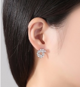 Olive Branch Leaf Small Marquise Cut Diamonds Cercei by Borealy [2]