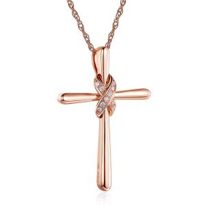 Pandantiv Borealy Aur Roz 14 K 0,04 ct Natural Diamonds Twisted Cross [4]