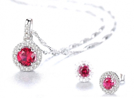 Seturi Bijuterii - Pink Sapphire Pallace Set Cercei si Colier Argint 925 by Borealy