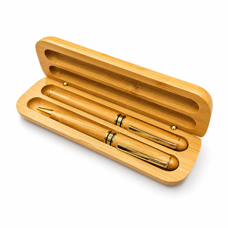 Set de Scris Premium cu 2 Pixuri în Casetă din Lemn Natural [2]