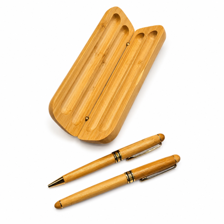 Set de Scris Premium cu 2 Pixuri în Casetă din Lemn Natural [1]
