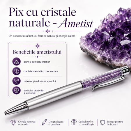 Cadouri Bărbați – Idei Premium pentru Soț, Tată, Iubit sau Șef | Borealy - Pix cu cristale naturale semipretioase: ametist, aventurin, lapis lazuli, ochi de tigru, citrin și cuarț roz