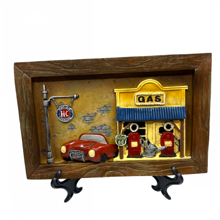 Tablou Gas Station, Red Car, Vintage Style, 23 x 15 cm [0]