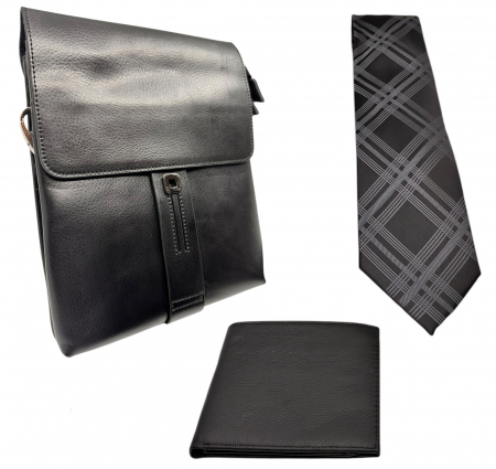 Cadouri Constantin si Elena - Premium Leather Set: Borsetă și Portofel din piele naturală + Cravata mătase
