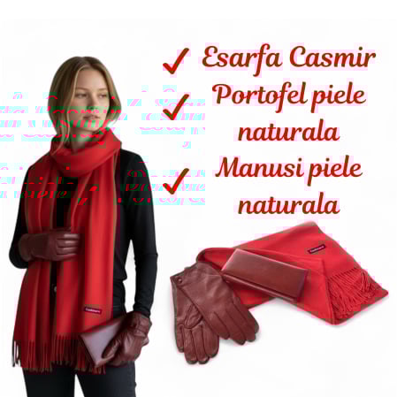 Ocazii Cadouri - Vogue Manusi si Portofel Piele Naturala & Esarfa Casmir