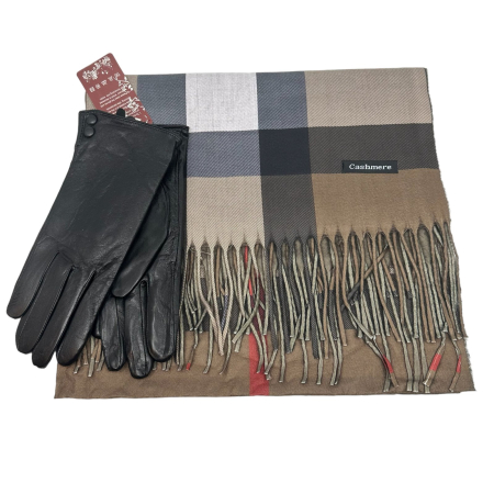 Cadouri pentru Profesori si Profesoare - Scottish Bej Esarfa Casmir & Mănuşi Piele Naturala