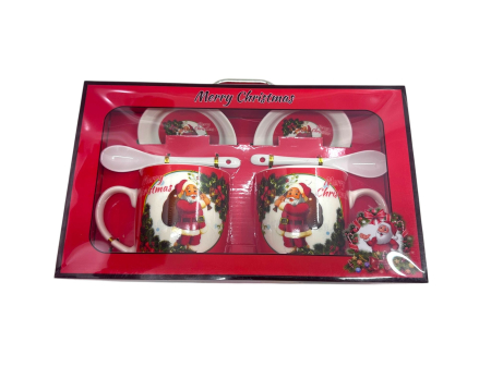 Cadouri pentru Profesori si Profesoare - Set 2 căni de Crăciun cu farfurii și lingurițe, în cutie cadou