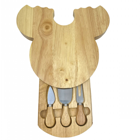 Set 3 piese pentru servire brânză in suport din lemn in forma de cap de soarece [0]