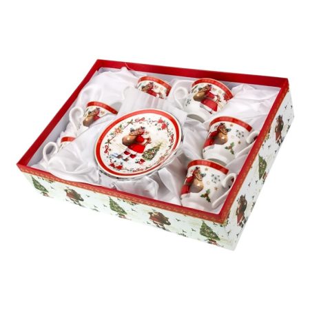Set 6 cesti + 6 farfurii cu motive de Craciun, in cutie cadou [1]