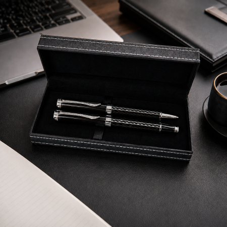 Cadouri Bărbați – Idei Premium pentru Soț, Tată, Iubit sau Șef | Borealy - Set 2 Pixuri Elegante în Cutie din Piele Ecologică Cadou Business Premium pentru Bărbați