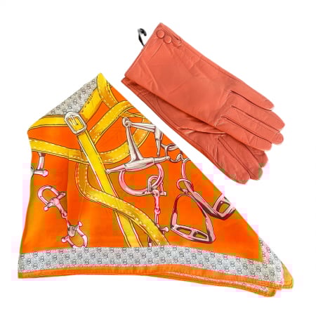 Cadouri de 14 Februarie - Set Cadou Esarfa Matase si manusi piele Orange
