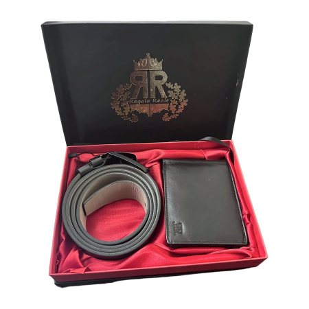 Set Cadou Portofel și Curea din Piele Naturală Neagră, Regalo Reale, cu Protecție RFID [3]