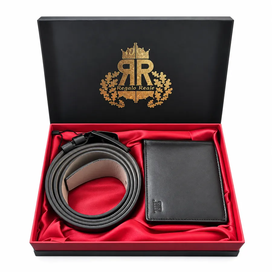 Set Cadou Portofel și Curea din Piele Naturală Neagră, Regalo Reale, cu Protecție RFID [0]