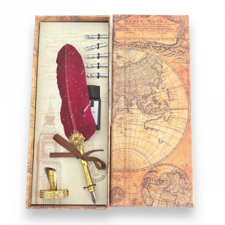 Set Caligrafie Royal Deluxe  (culori pana: bleumarin, negru, roz si verde) [4]