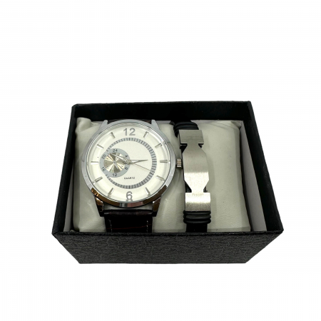 Set Ceas Elegant Black & Bratara Piele [0]