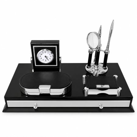 Icoane & Cadouri Religioase - Set de Birou Luxury Business Desk Black – Organizator Executiv cu Ceas și Accesorii