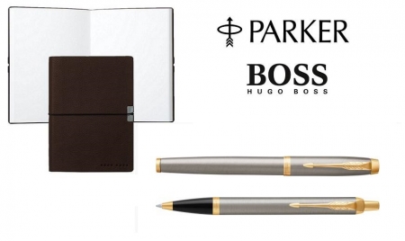 Caseta cadou Pix & Roller Parker Accesorii Aur 23 kt. Brushed Metal si Note Pad Hugo Boss - personalizabil [0]