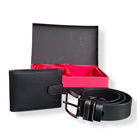 Cadouri de Craciun - Set Portofel si Curea Piele Naturala & Cutie Cadou Piele