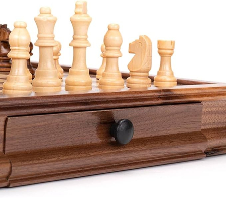 Set Șah din Lemn cu Sertare Laterale – Piese Clasice din Lemn Natur [2]