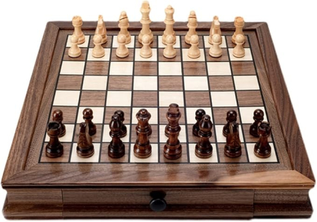 Set Șah din Lemn cu Sertare Laterale – Piese Clasice din Lemn Natur [1]