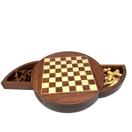 Set Șah Rotund din Lemn Masiv – Design Elegant cu Sertare Laterale [1]