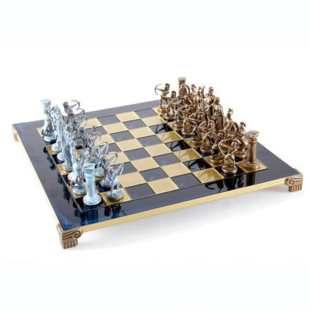 Cadouri nunta - SET SAH MANOPOULOS 44X44CM PERIOADA GRECO-ROMANA PIESE MARO SI CUPRU-ALBASTRU PIONI ARCASI TABLA BLEUMARINE