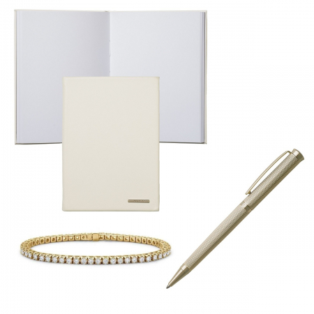 Set White Lady Gold Ballpoint si Note Pad Hugo Boss, si Brăţară Tennis Gold Diamonds [0]