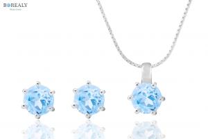 Bleu Ciel Topaz  4 carate Cercei şi Colier - pietre preţioase naturale [0]