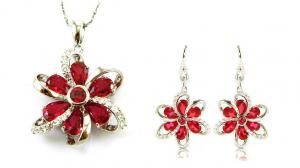 Cercei şi medalion Flower Rubin by Borealy Argint 925 [0]