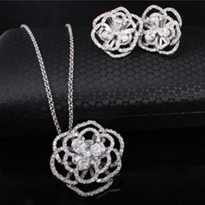 Set Borealy Simulated Sapphire Colier, Cercei, Brosa si Inel Camellia Luxury [2]